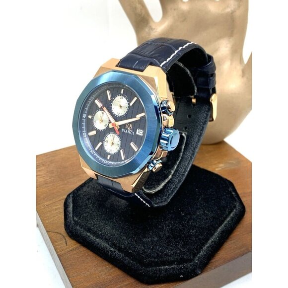 Roberto Bianci Men's Watch RB0135 Quartz Chronograph Blue Dial Rose Gold 44mm - Picture 2 of 15